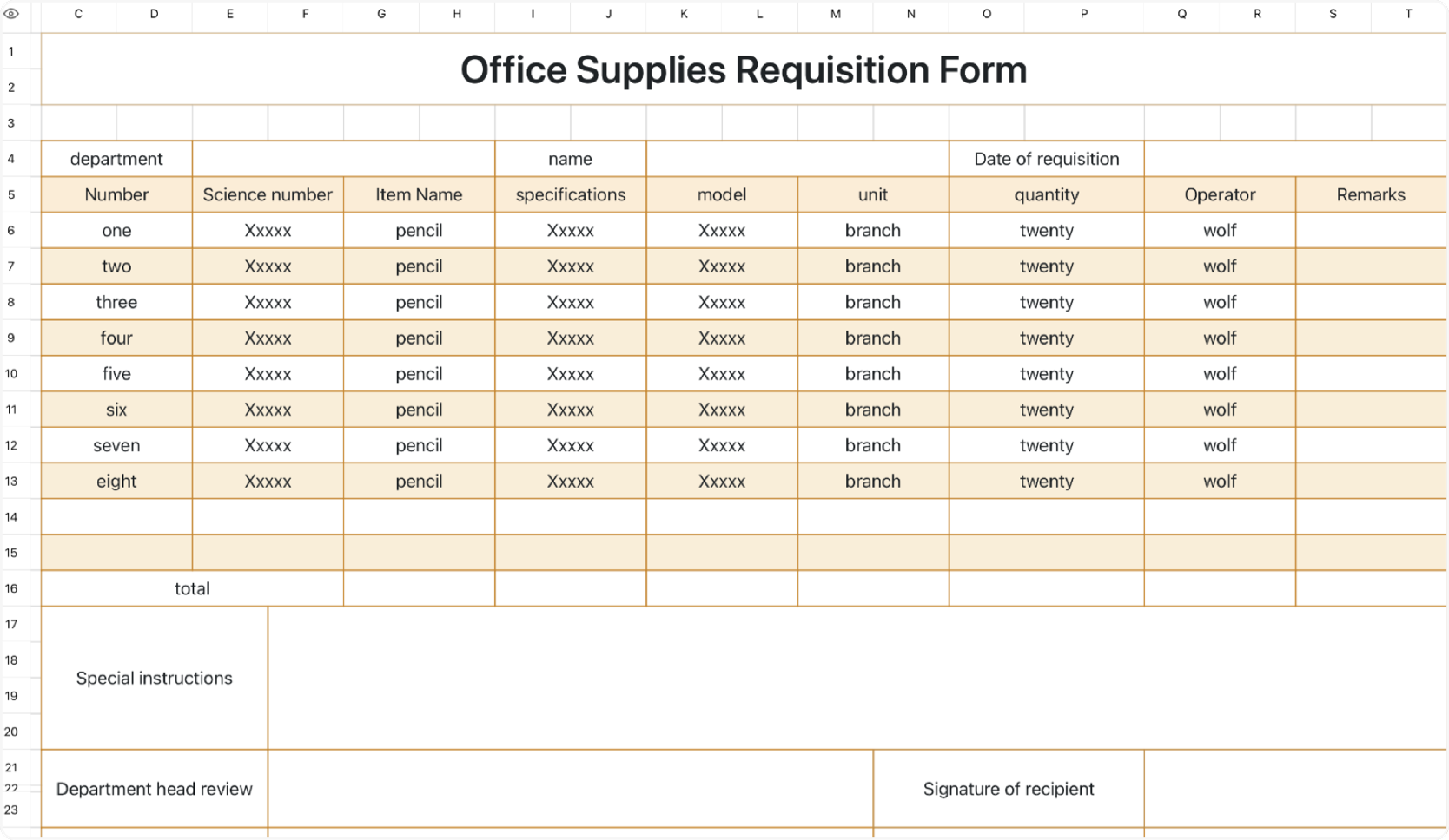 Office supplies collection form 1